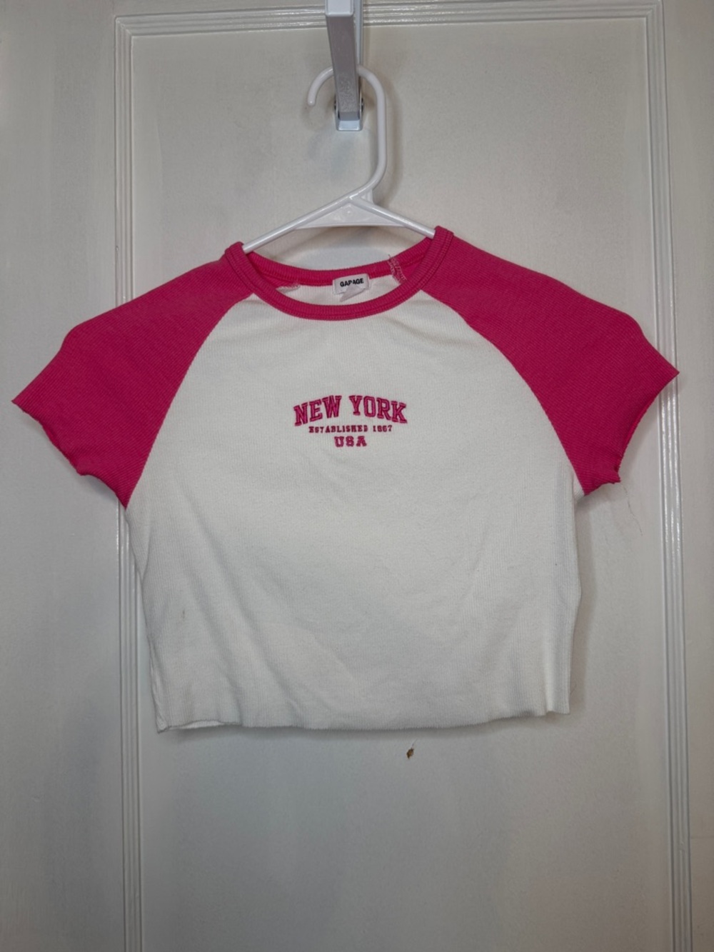 Y2K Garage White Tee with Hot Pink Embroidery